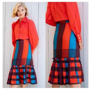 Anthropologie Red and Blue Striped Midi Skirt